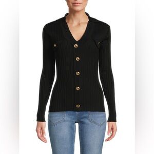 Nanette Lepore Black Button-Up Cardigan